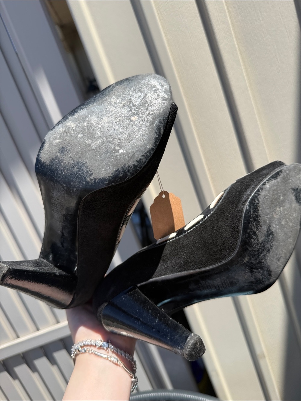 Moschino Jeans Black Suede Peep-Toe Women's Heels with Contrast Trim - Picture 7 of 9